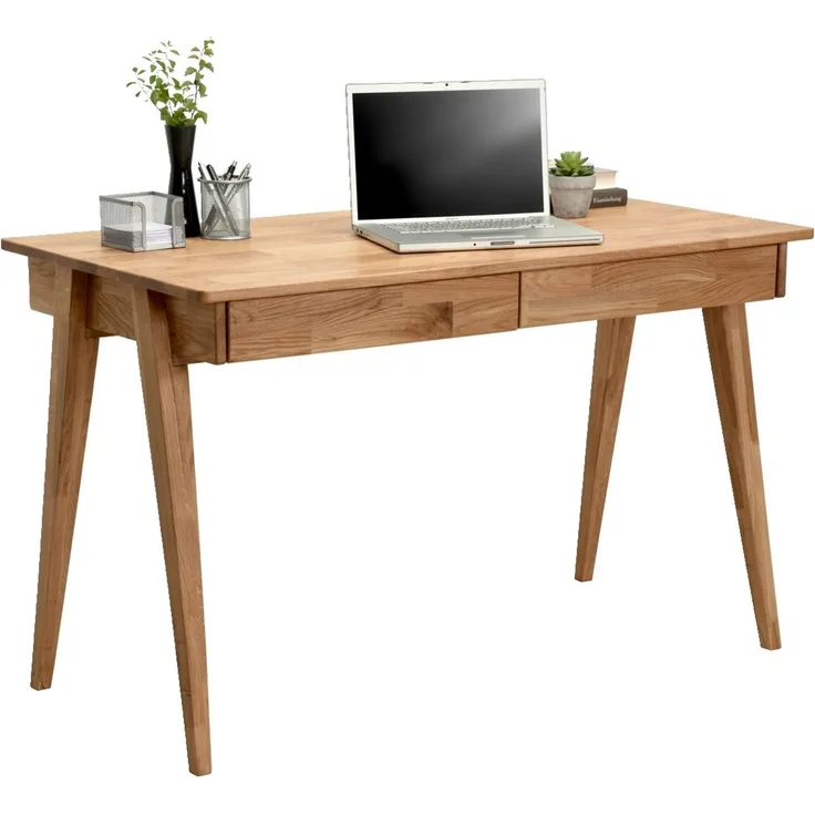 Linea Natura 'BONN' Schreibtisch Wildeiche massiv geölt, Massivholz Wildeiche, 120 x 76 x 65 cm, mit 2 Schubladen
