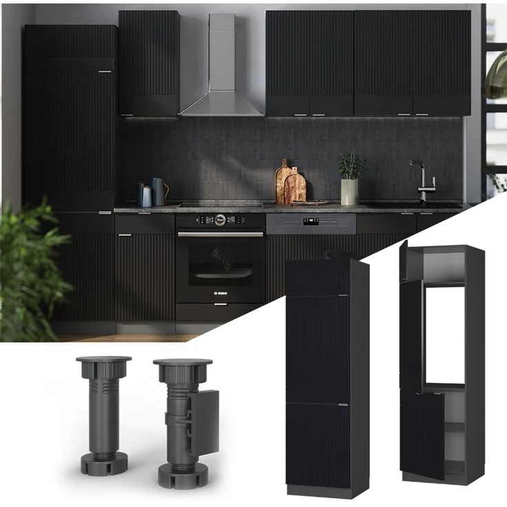 Kühlumbauschrank Fame-Line Schwarz gestreift 60 cm Vicco – Bild 2