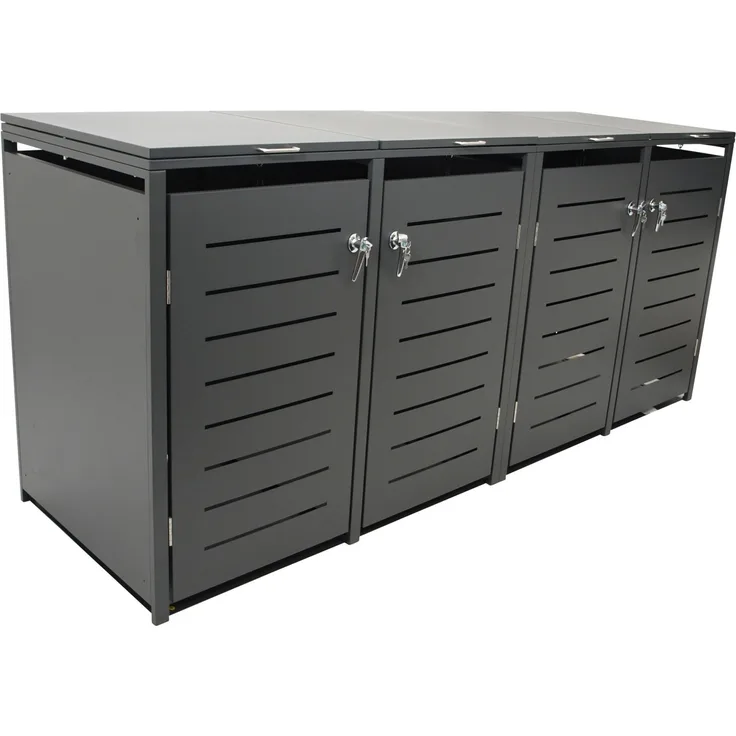 DEGAMO KÖLN Mülltonnenbox 4-er, Stahl verzinkt, anthrazit, 264x80x116cm für 4x Tonnen bis 240 Liter
