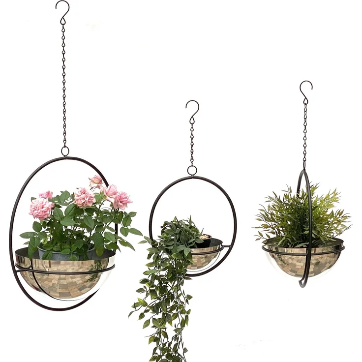 DanDiBo Blumenampel Innen Metall Wand Hängepflanzen 96087 3er Set mit Topf Silber Pflanzenhänger Blumenhänger Topfhänger Blumen Blumentopfhänger Hängetopf – Bild 5