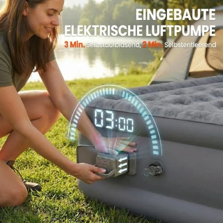 Outsunny Luftmatratze 1 Person mit integrierter elektrischer Pumpe, Tasche, wasserdicht, (Selbstaufblasend Luftbett, 5-St, Gästebett), für Camping Zuhause 190x97x39cm – Bild 3