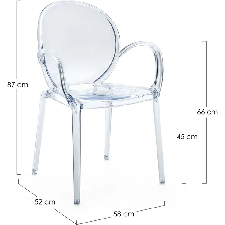 Gartenstuhl Allican 4er-Set aus Kunststoff, modern stapelbar mit Armlehne, transparent – Bild 3
