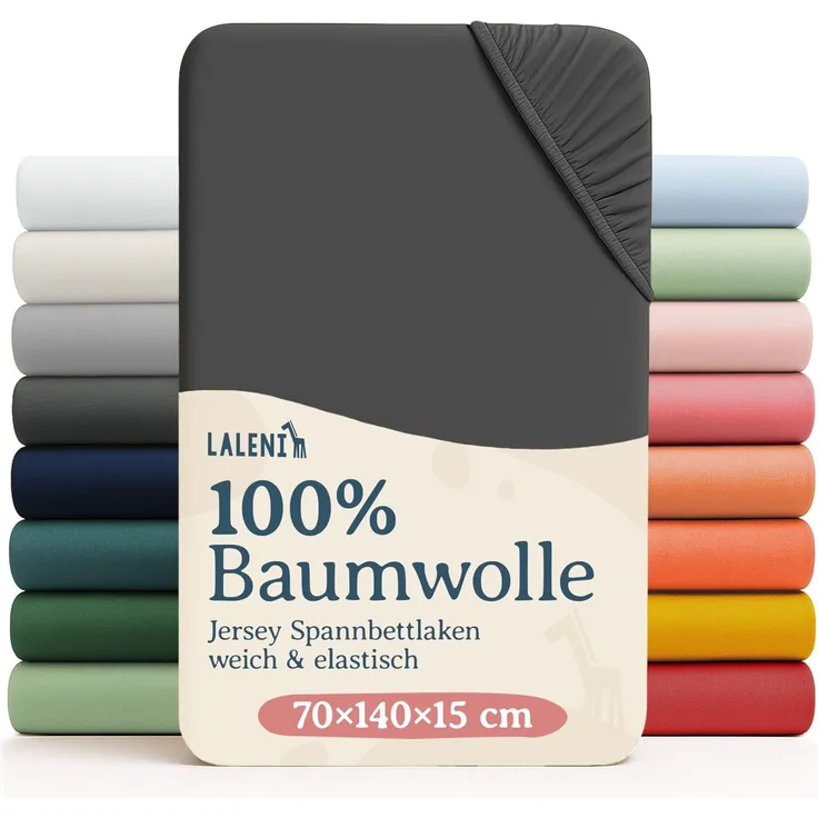 Laleni 2er-Set Spannbettlaken Babybett Kinderbett 70x140 cm - Oeko-Tex Zertifiziert, 100% Baumwolle, atmungsaktives Spannbetttuch Jersey Baby, 135 g/m², Anthrazit