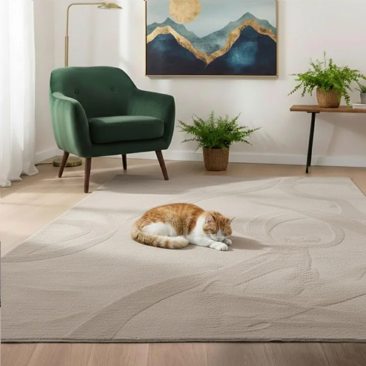 VIMODA Teppich Wohnzimmer Schlafzimmer Flauschig, kurzflorig – waschbar und Fußbodenheizung geeignet,Farbe:Beige;Maße:160x220 cm