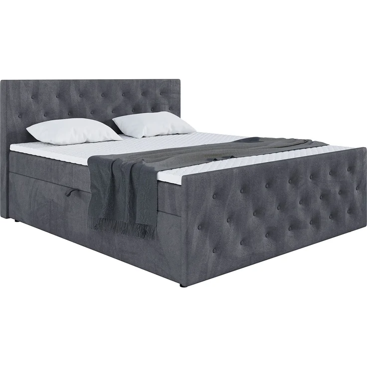 MEBLINI Boxspringbett PEDRO 160x200cm - H3B/Dunkelgrau Samt - mit Bettkasten - Polsterbett - Doppelbett mit Topper & Bonellfederkern-Matratze – Bild 2