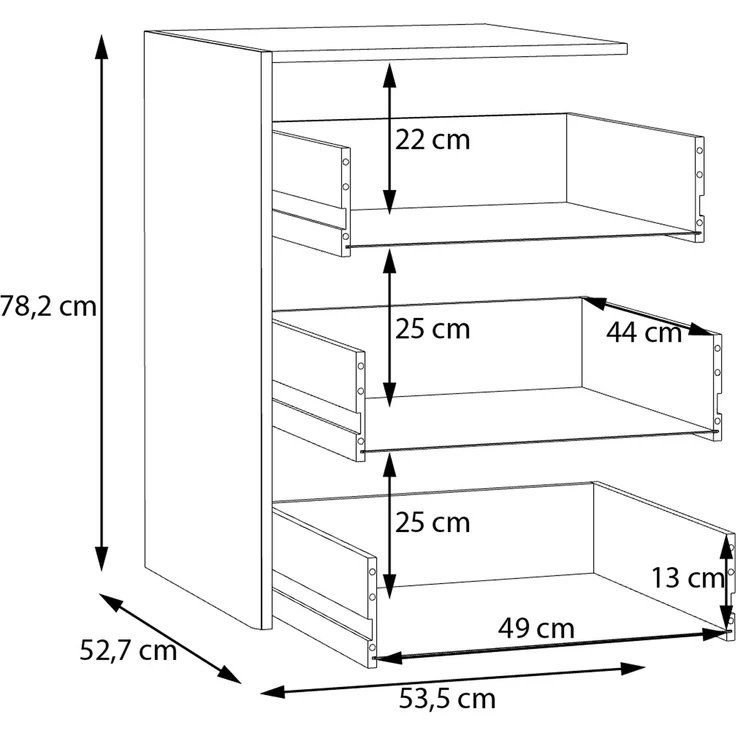 Forte SCHACH & MATT 2 Schubladenblock mit 3 Schubladen, Innenkommode für Kleiderschrank, Holzwerkstoff, Grau Textilnachbildung, 53,5 cm breit x 78,2 cm hoch x 52,7 cm tief – Bild 6