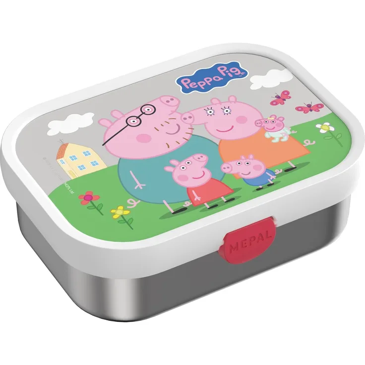 Mepal - Brotdose Edelstahl Campus - Bento Box Kinder - Brotdose Edelstahl Kinder mit Fächern & Gabel - Meal Prep Box mit Clip-Verschluss - BPA-frei & Spülmaschinenfest - 750 ml - Peppa Pig