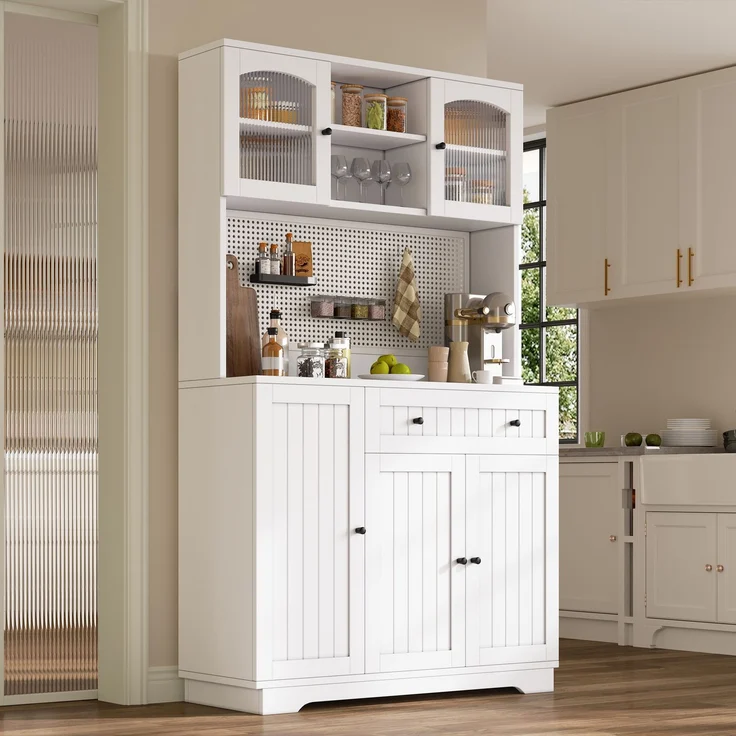 ZUBALIYA Vitrinenschrank mit Tür / Küchenschrank, mit verstellbaren Einlegeböden und lochblech, Weiß, 103.5 x 40 x 180 cm, fürs Kinderzimmer, mit Schubladen, mit Stauraum – Bild 6