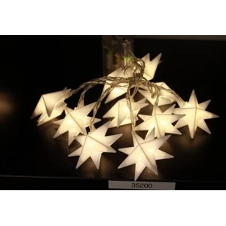 FHS LED-Lichterkette 10 Sterne weiß | 10 warmweiße LEDs | Batteriebetrieben 3x AA (nicht inkl.) | Timer 6/18h | 15 cm Abstand, 30 cm Zuleitung | Innenbeleuchtung – Bild 4