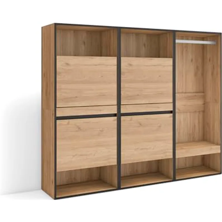 Skraut Home | Schuhregal, Schuhschrank | Schuhaufbewahrung | 180x145x35 cm | Für Schlafzimmer, Zimmer | Offener Kleiderschrank | Moderner Stil | Eiche