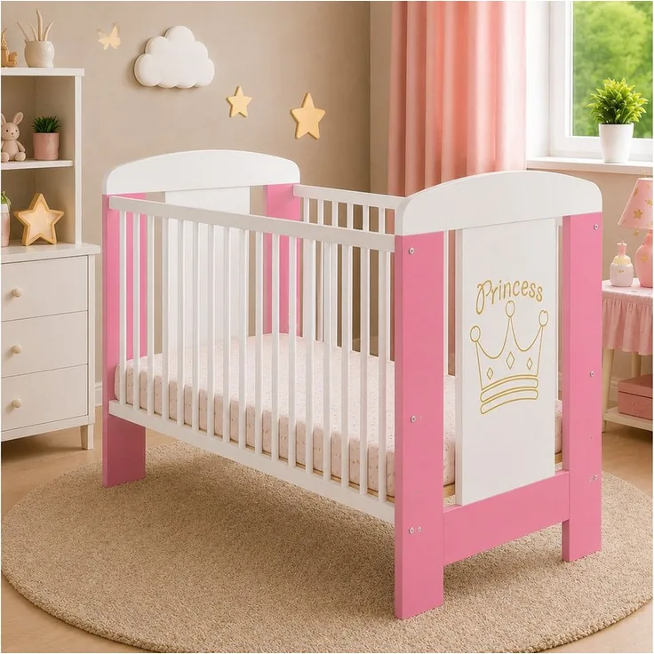 Best for Kids Babybett 120x60cm mit und ohne Matratze, 4-teilig, aus Buchenholz, 1-tlg, Kinderbett, Babybett 60x120 cm mit 3 herausnehmbare Schlupfsprossen