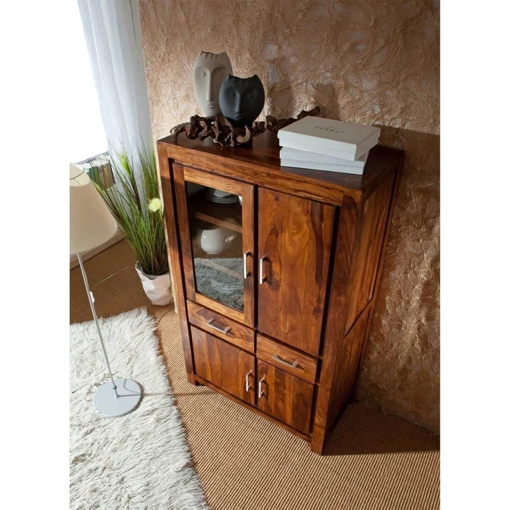 Massivmoebel24 Standvitrine (Vitrine Sheesham 90 x 45 x 148 life honey lackiert METRO LIFE #103) – Bild 2
