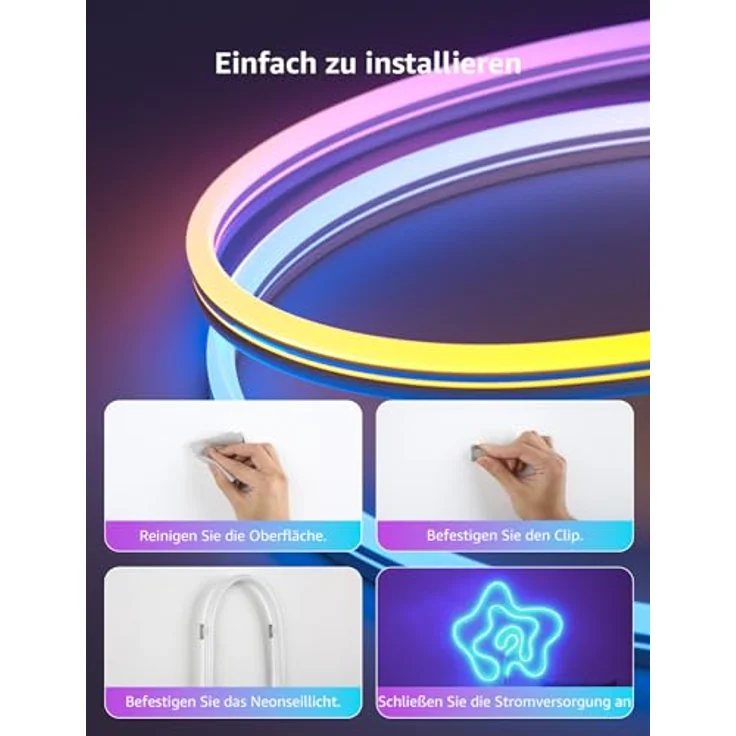 Lepro Neon LED Strip 3m, Neon LED Streifen mit App Steuerung, Musik Sync & Sprachsteuerung, funktioniert mit Alexa & Google Assistant, Flexibles RGB Lichtband für Wohnzimmer, Gaming, Party&Wanddeko – Bild 11
