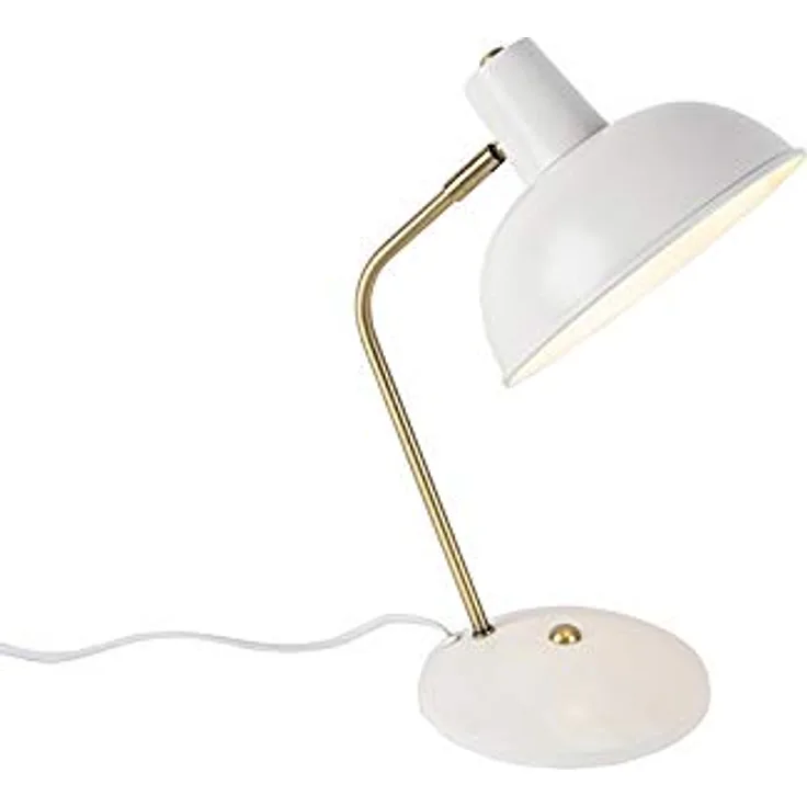 QAZQA Milou Retro-Tischleuchte, Weiß mit Bronze, 38 cm, dimmbar, E14, Metall, geeignet für Wohnzimmer und Schlafzimmer