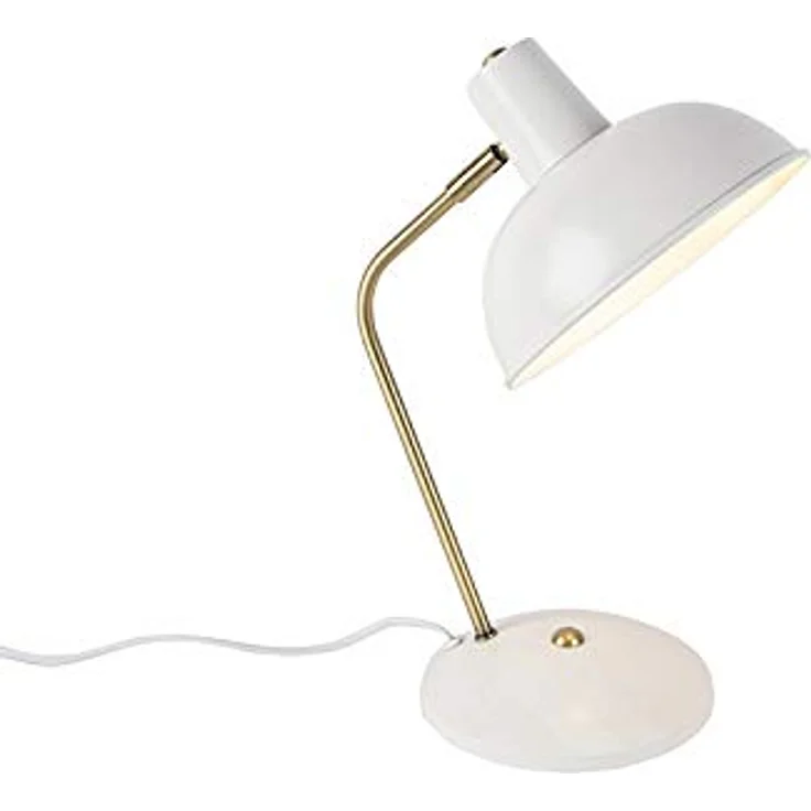 QAZQA Milou Retro-Tischleuchte, Weiß mit Bronze, 38 cm, dimmbar, E14, Metall, geeignet für Wohnzimmer und Schlafzimmer – Bild 1