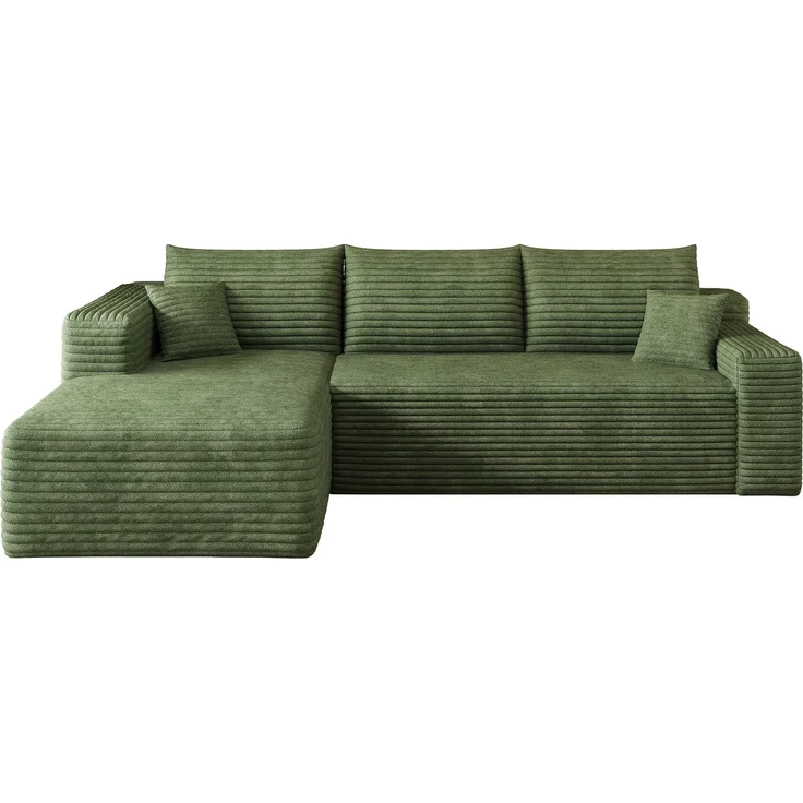 Ecksofa, B 241 x T 151 x H 58 cm, mit grünem Cordbezug und weicher Schaumstoffpolsterung – Bild 4