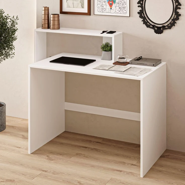 Moderner Schreibtisch, Weiß, 121,8 x 96 x 55 cm | 100% melaminbeschichtete Spanplatte, 18 mm stark | Stilvoll & Funktional – Bild 5