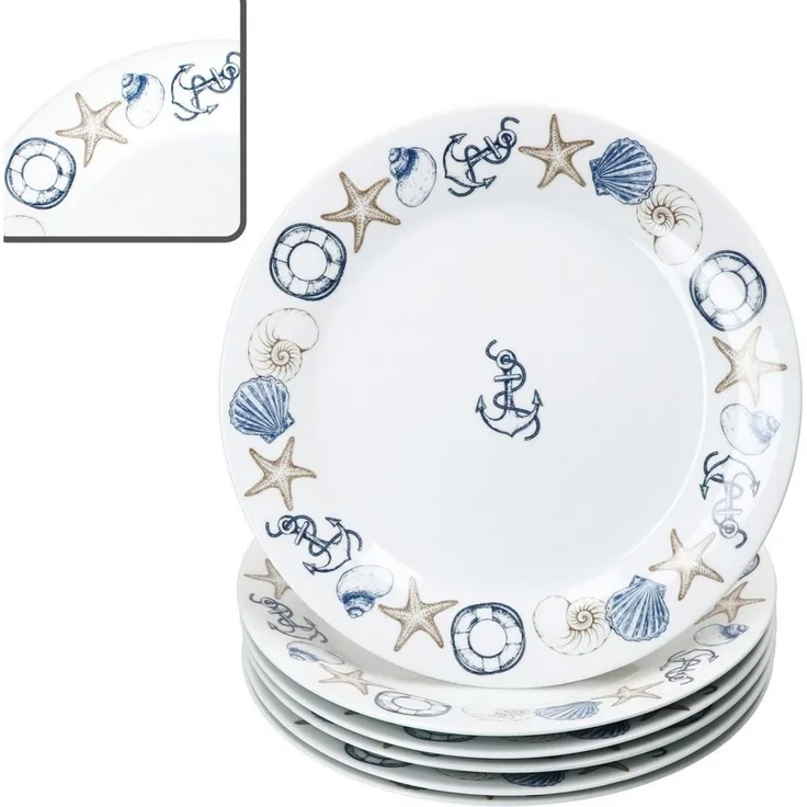 MamboCat Speiseteller Neptun 6er Set Speiseteller 27cm Porzellan groß Essteller maritim