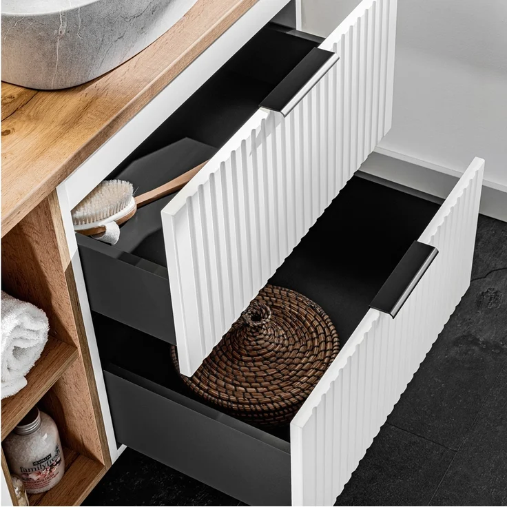 Waschtischunterschrank 80cm in weiß mit Eiche Nb, gerillt Front, ADELAIDE-56-WHITE – Bild 3