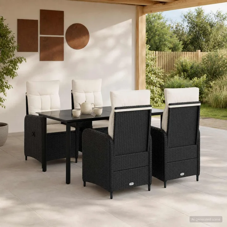 vidaXL Garten Essgruppe 5 stk. Schwarz und Cremeweiß 160 x 80 x 74 cm 3422486