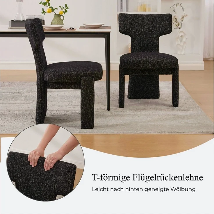 SeedWave Esszimmerstuhl 2er-Set Polsterstühle mit T-Rückenlehne und Chenillebezug (2er Set), Küchenstühle mit Holzrahmen und offenem Design ohne Armlehnen – Bild 4
