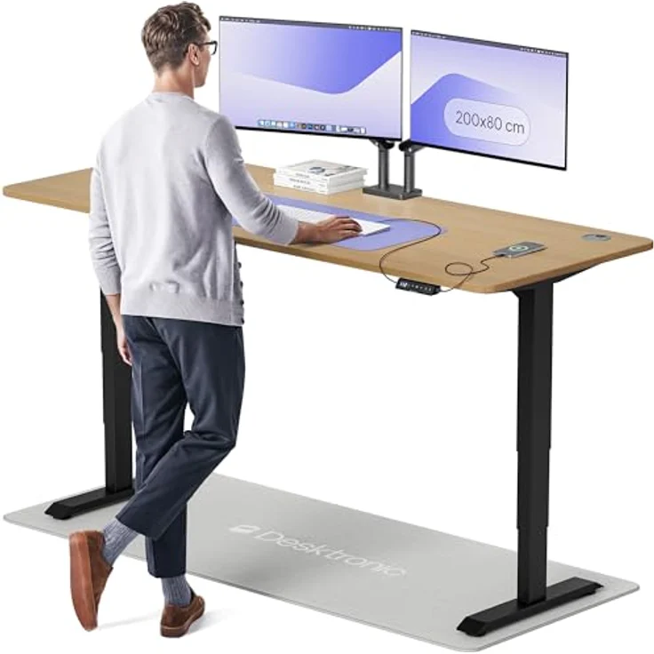 Desktronic Höhenverstellbarer Schreibtisch aus massivem Eichenholz (200x80 cm) – Elektrisch höhenverstellbar mit flüsterleisem Dual-Motor & Touchscreen – Hohe Tragfähigkeit – Stehtisch HomePro – Bild 2