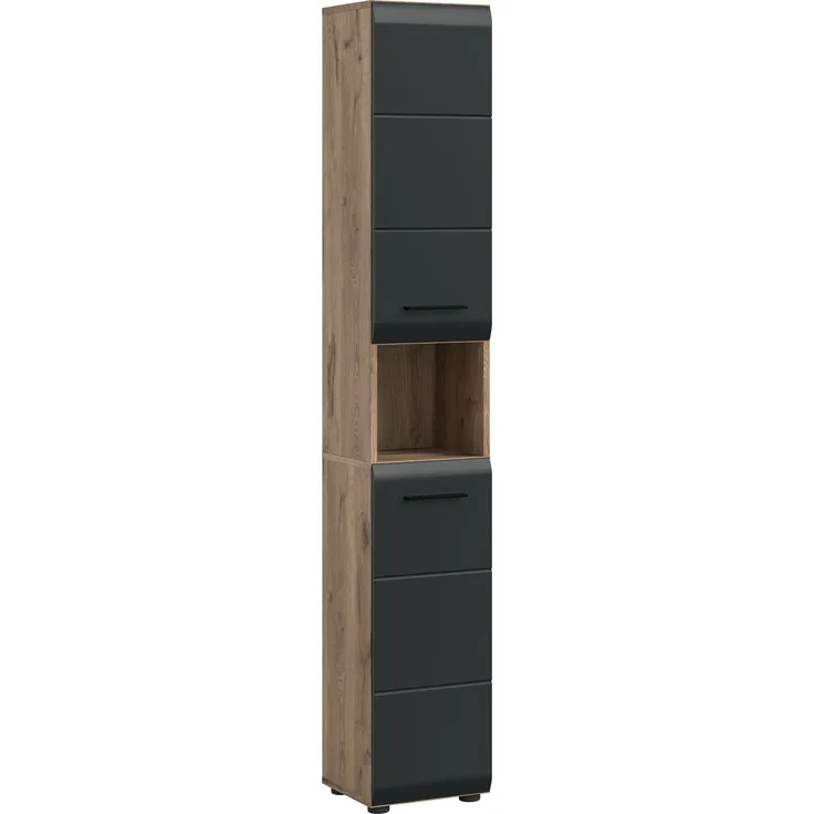 Hochschrank (B/H/T: 30x185x30 cm) in schwarz matt und Nox Oak Nachbildung