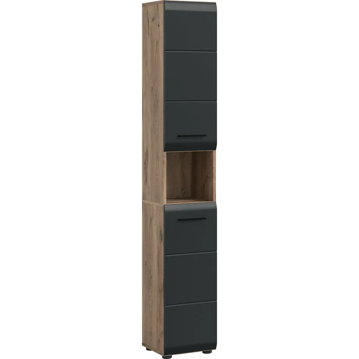 Hochschrank (B/H/T: 30x185x30 cm) in schwarz matt und Nox Oak Nachbildung – Bild 1