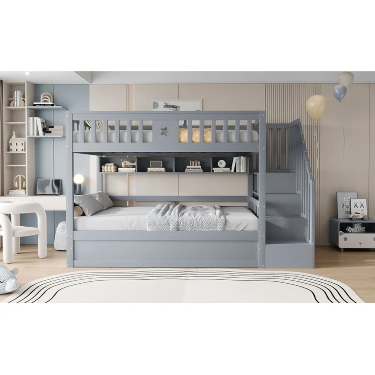 ZUBALIYA Bettgestell für Matratzen 253 x 95 x 151 cm, Bettgestell aus Holz, als Schlafplatz für Schlafzimmer und Gästezimmer, Grau – Bild 20