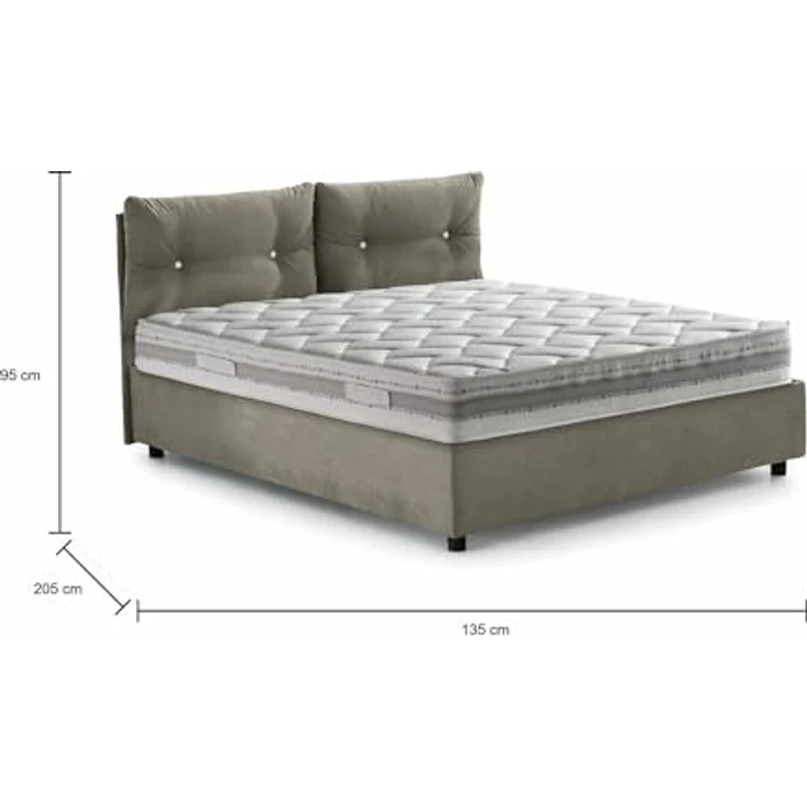 Talamo Italia - Queen-Size-Bett „Angelica“, Stauraumbett mit Stoffbezug, 100 % Made in Italy, Öffnung vorne, inklusive Matratze 120x190 cm, taubengrau – Bild 2