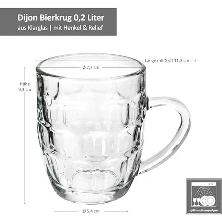MamboCat Bierglas MamboCat 6er Set Dijon Bierkrug Glas mit Henkel & Relief 0,2L Party, Glas – Bild 6