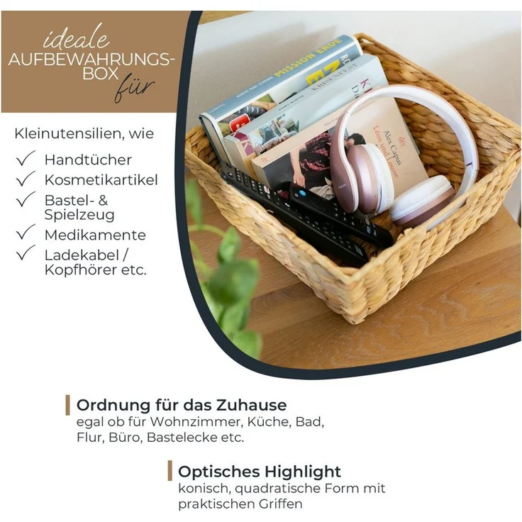 HMF Geschenketeller geflochten eckig 30 cm aus Wasserhyazinthe Flechtkorb – Bild 2
