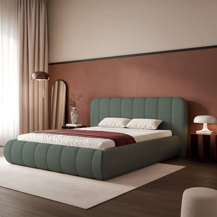 Selsey 'Malunna' Polsterbett mit Bettkasten, Chenille Salbeigrün, 180x200 cm – Bild 2