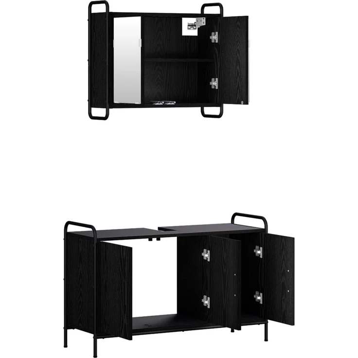 vidaXL Badezimmerschrank-Set 2 stk. Schwarz Eichen-Optik 3444477 – Bild 5