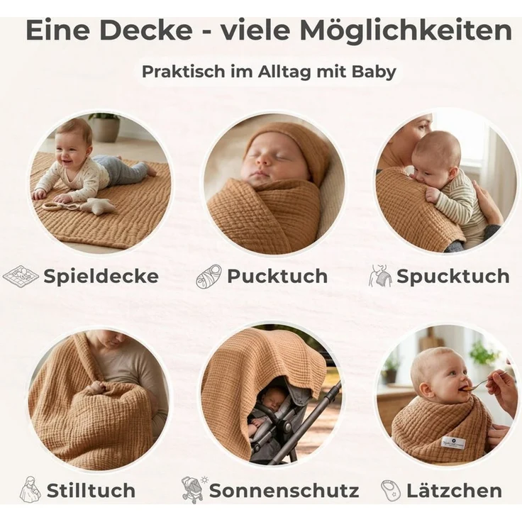 Babydecke Babydecke Musselin Kuscheldecke Puckdecke Baby & Neugeborene, Nordic Coast Company, Sommerdecke, Puck-u. Stilltuch, Einschlagdecke, Baumwolle atmungsaktiv – Bild 3