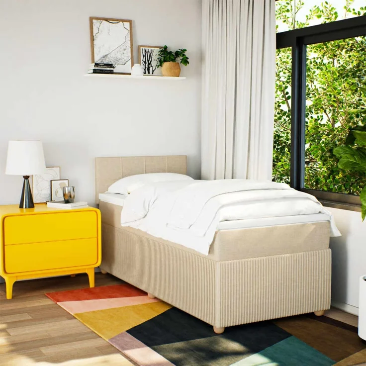 vidaXL Boxspringbett mit Matratze Creme 90x190 cm Stoff 3287316 – Bild 3