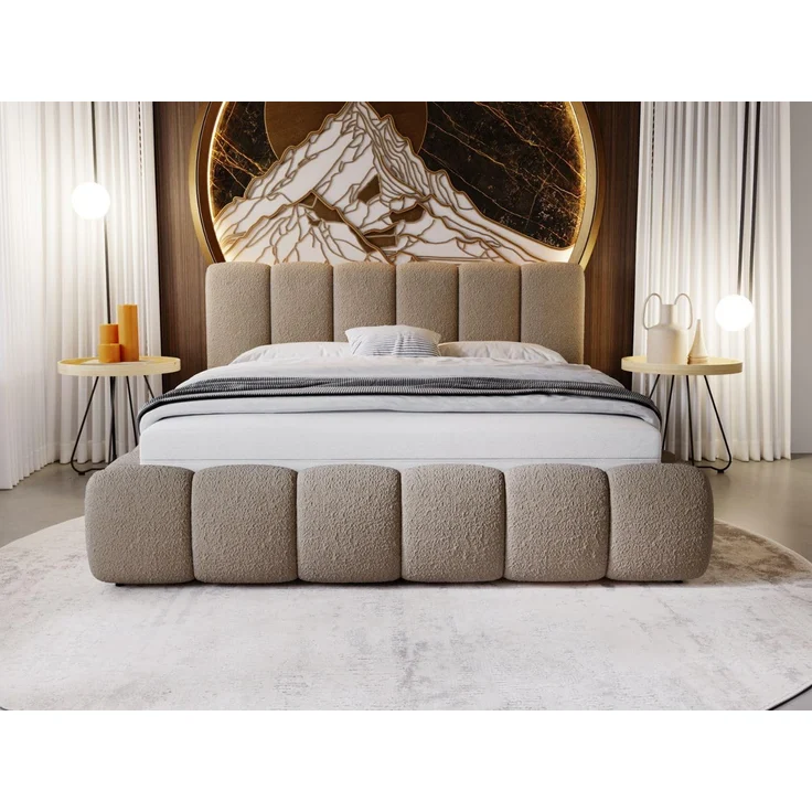 GRAINGOLD Cloud Bett 200x200, Polsterbett mit Bettkasten, Bouclé-Stoff, mit Kopfteil, Braun – Bild 4