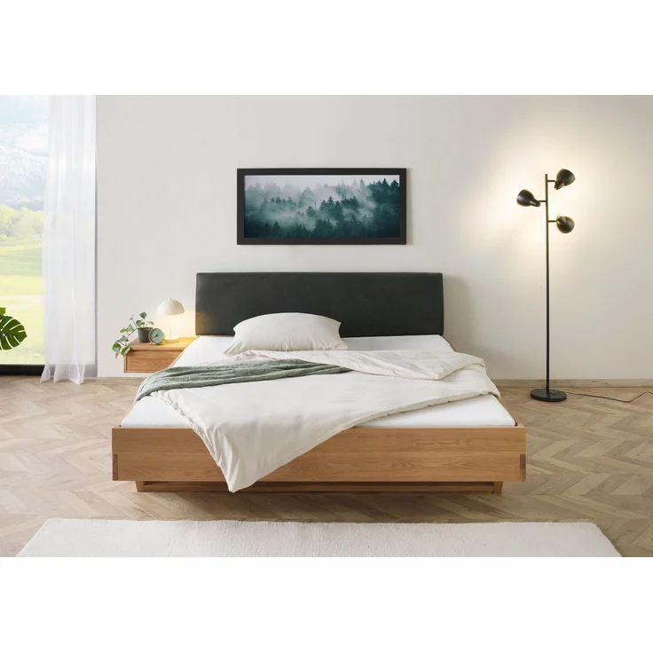 Bett mit Nachttisch links Eiche 160x200x85 natur geölt, Kopfteil anthrazit FICHTELBERG #50 – Bild 9