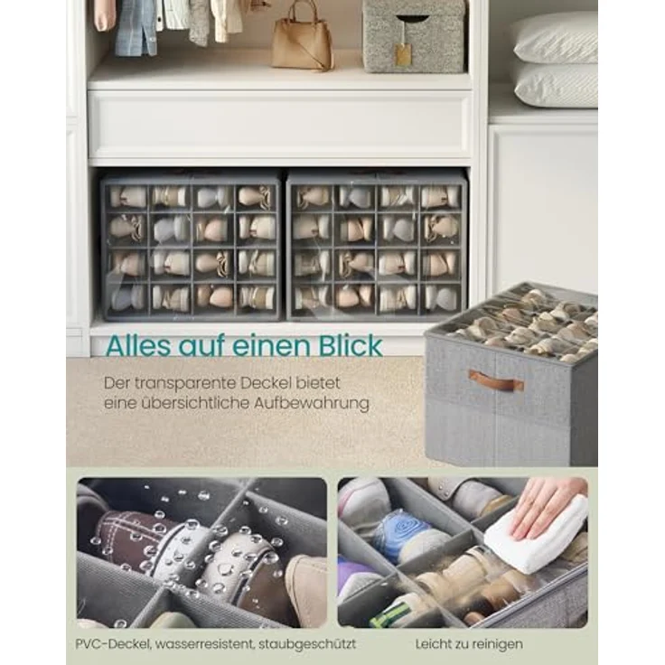 SONGMICS Schuh-Organizer, Schuhaufbewahrung, für 16 Paar Schuhe, Schuhbox, Griffe, platzsparend, Aufbewahrungsbox mit transparentem Deckel, anpassbar, für Schrank, taubengrau – Bild 4