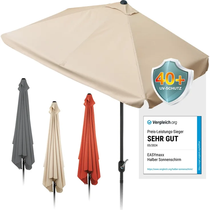 EASYmaxx Sonnenschirm rechteckig, 230 x 140 cm für Balkon und Terasse, mit praktischer Handkurbel & Sonnenschutz UV-Schutz 40+