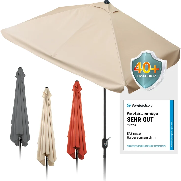 EASYmaxx Sonnenschirm rechteckig, 230 x 140 cm für Balkon und Terasse, mit praktischer Handkurbel & Sonnenschutz UV-Schutz 40+ – Bild 1