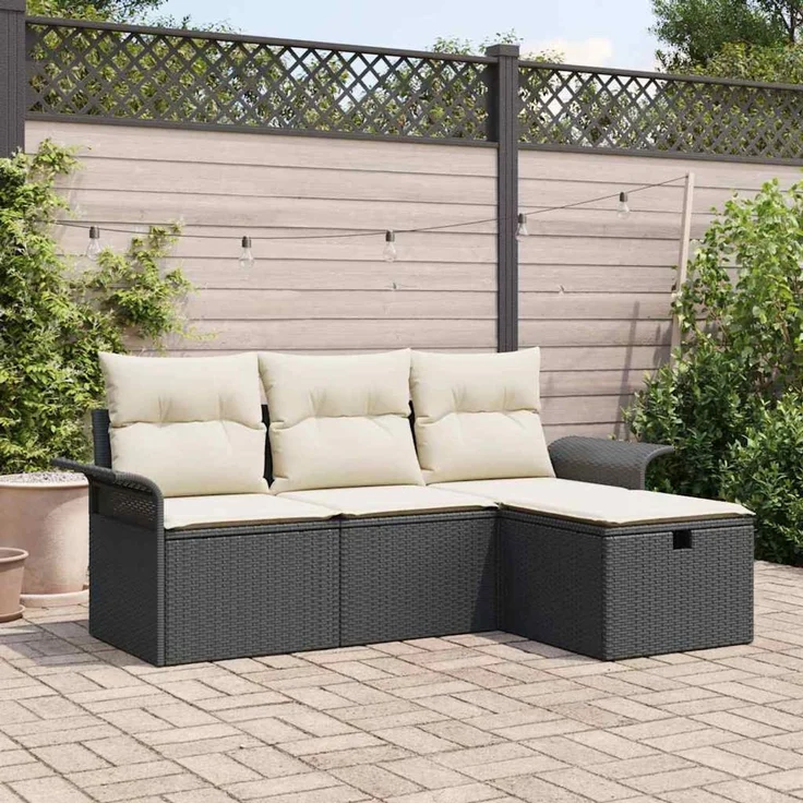 vidaXL Gartensofa-set mit Kissen mit Speicher 4 pcs Poly Rattan 3360178 – Bild 1