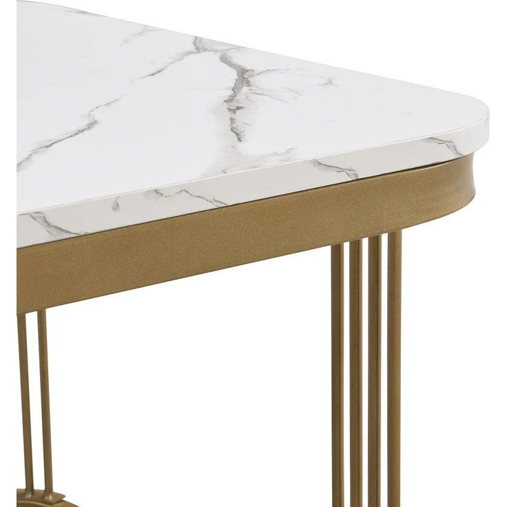Merax Couchtisch Set Marmoroptik mit Schublade, Beistelltisch hochglanz, Satztisch,Wohnzimmertisch, Gold | Weiß – Bild 9