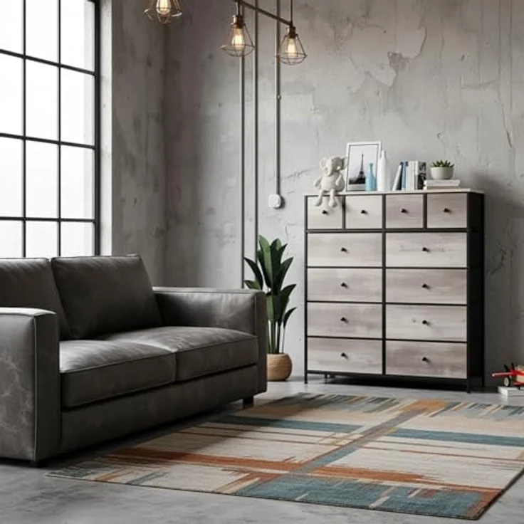 Clevich Stoff-Kommode, Schminktisch Schrank, Aufbewahrungsschrank, 12 Schubladen aus Stoff, Metallrahmen, industrieller Stil, für Wohnzimmer, Flur, Schlafzimmer (Grau) – Bild 3
