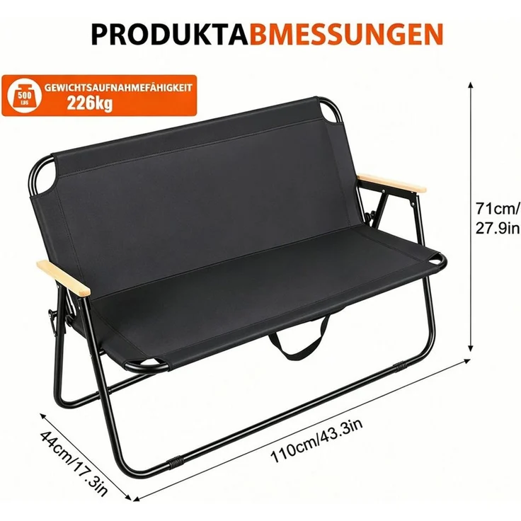 Rutaqian Gartenlounge-Bank Gartenbank Klappbar 2 Sitzer Faltbare Outdoor Sitzbank mit Rückenlehne, Robuste Campingbank mit Armlehne für Terrasse Balkon Garten Camping – Bild 2