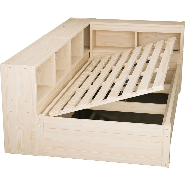 Multifunktionsbett 90×200 cm mit Bettkasten, LED-Lichtleiste und Steckdose, Holzfarbe, ohne Matratze – Bild 10