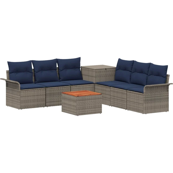 vidaXL Sofa Set 8 stk. Grau und Marineblau Polyrattan und Stahl 3448011 – Bild 2