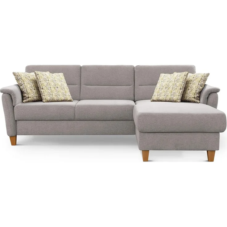 CAVADORE Schlafsofa Palera / Federkern-Ecksofa mit Schlaffunktion und Bettkasten / 244 x 89 x 163 / Chenille-Bezug, Hellgrau