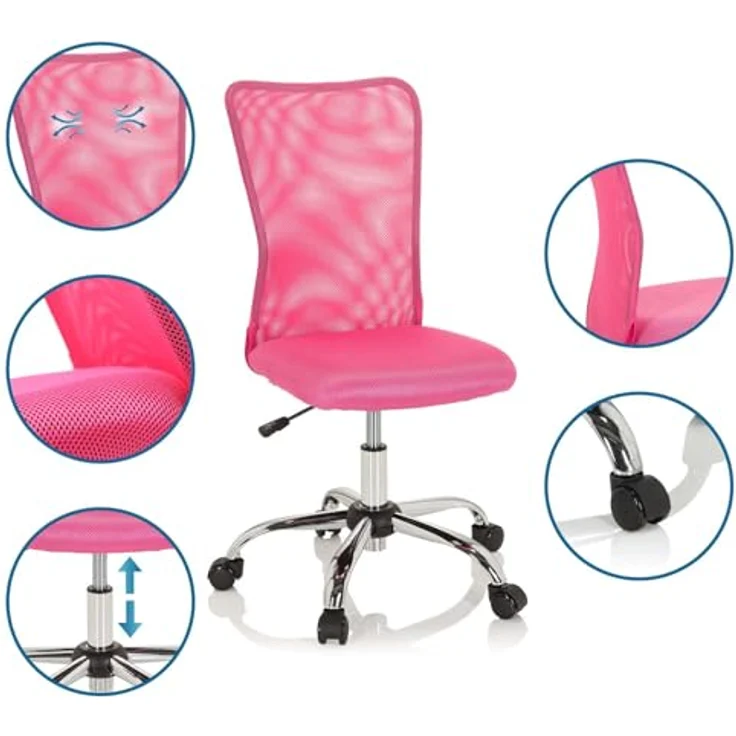hjh OFFICE 691017 Kinderdrehstuhl KIDDY NET I Stoff/Netz Pink Kinderschreibtischstuhl mitwachsend, ohne Armlehnen – Bild 5