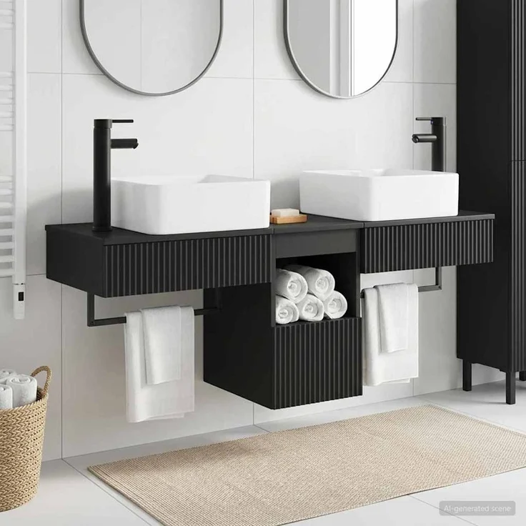 vidaXL Badezimmerschrank-Set 3 stk. Schwarz 130 x 41 x 80 cm 3405598 – Bild 1